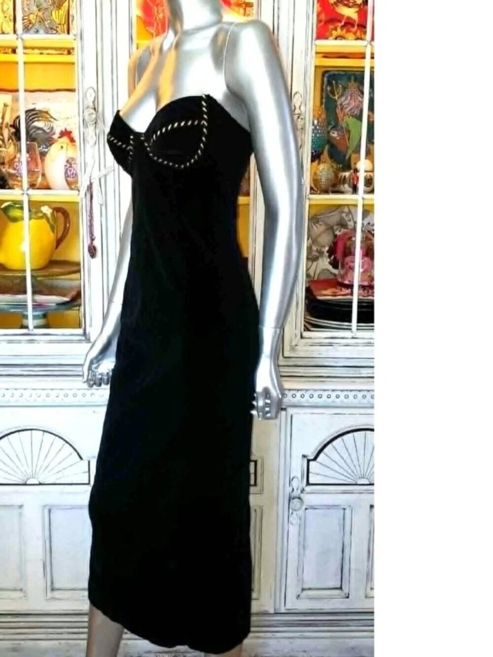 Vintage Betsey Johnson LUXE 90s RUNWAY SHOW Black Stretch Velvet Midi Slip Dress - Picture 12 of 16